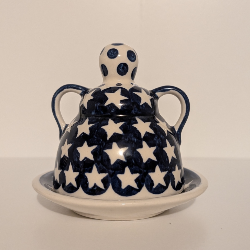 BOLESLAWIEC Cheese Lady Mini Pottery Stars Stripes - Picture 2 of 5